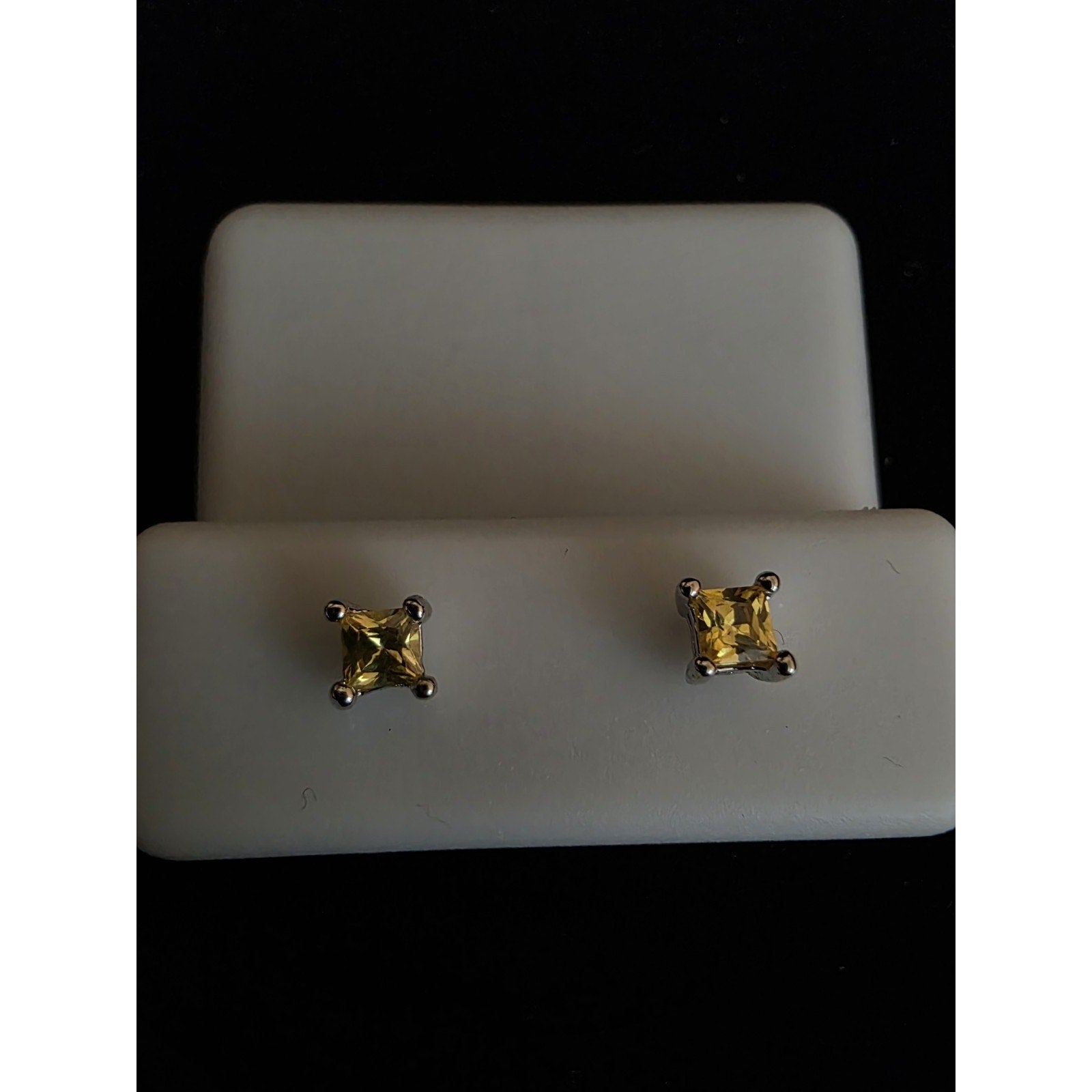 4.3mm Square Yellow Prong-Set Stud Earrings w/ Butterfly Back Closure