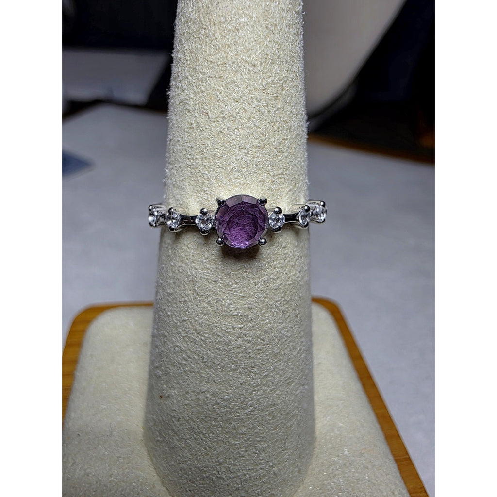 S7 Natural Amethyst w/White Topaz Dainty, Solid 925 Sterling Silver