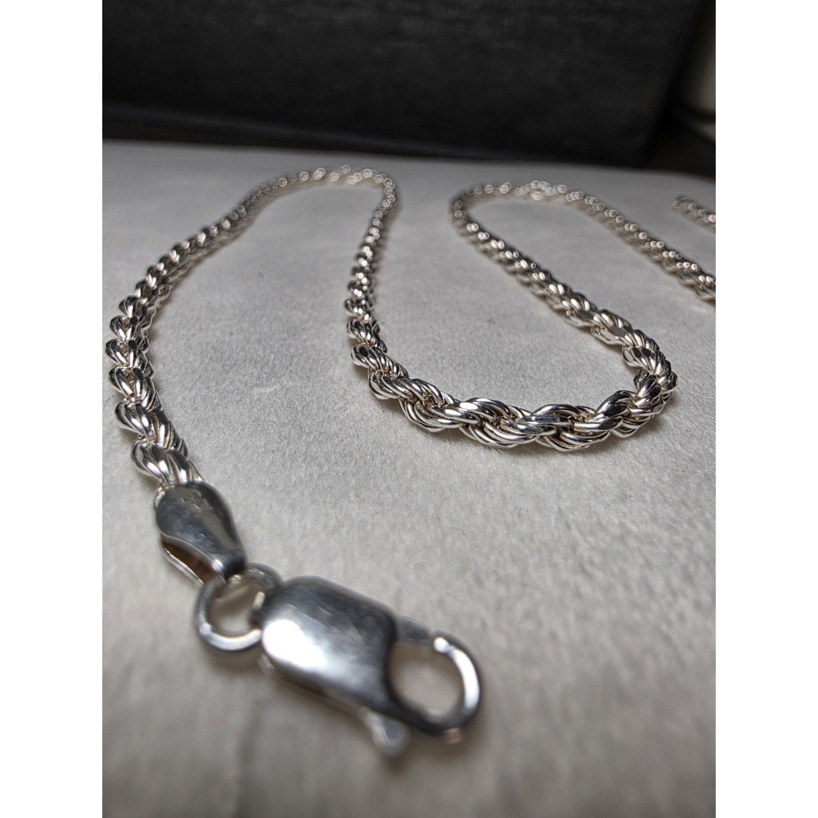 24" 3.5mm Rope Chain 22.42g Solid 925 Sterling Silver w/ Lobster Clasp