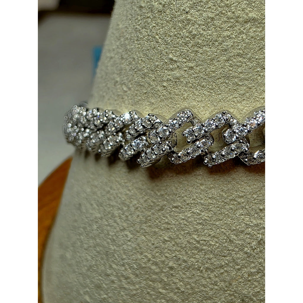 7.5" 6mm Pavé Moissanite Miami Cuban Bracelet Box Clasp 925 Silver 12.19g