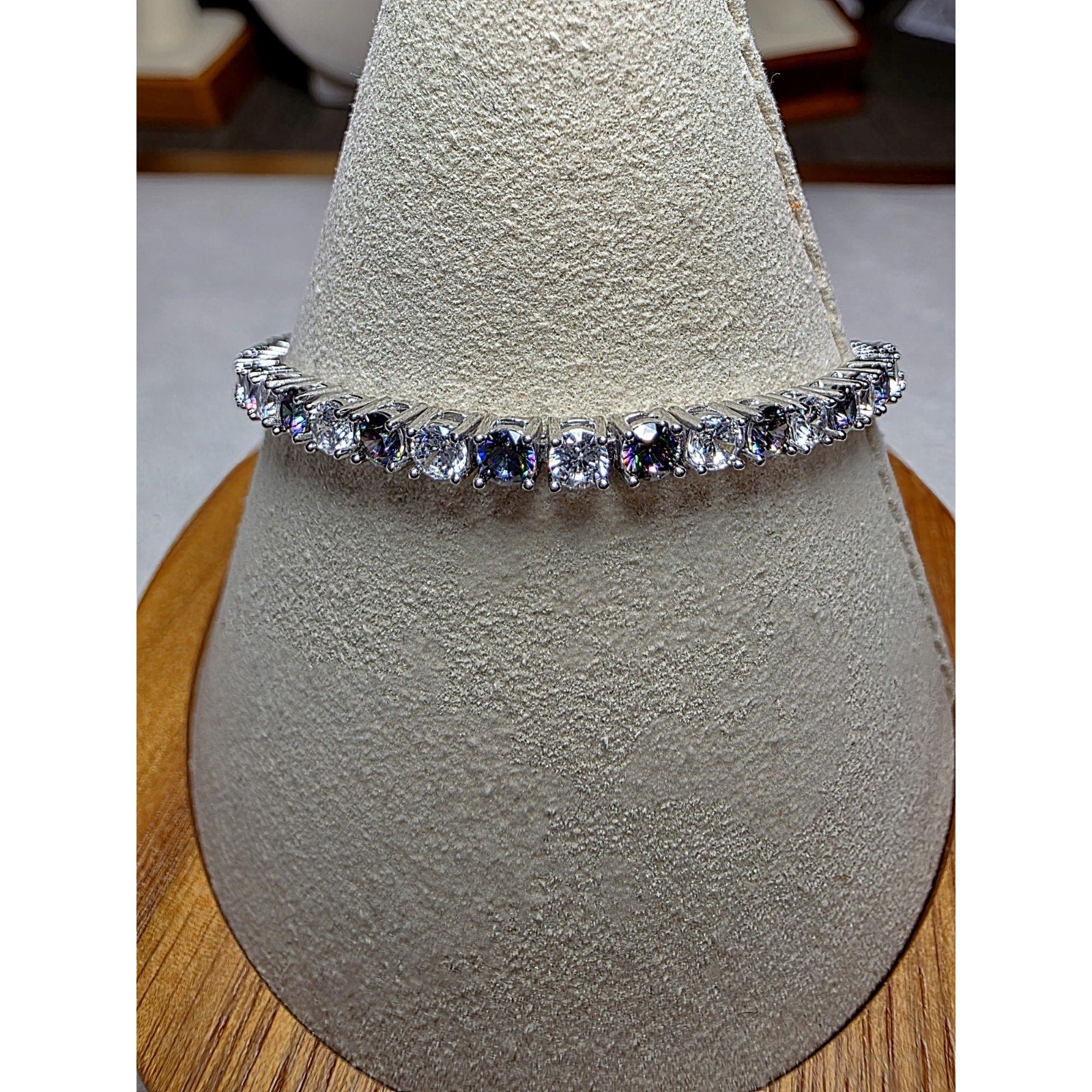 7" 3mm Mystic Topaz Tennis Bracelet w/Box Clasp 925 Sterling Silver