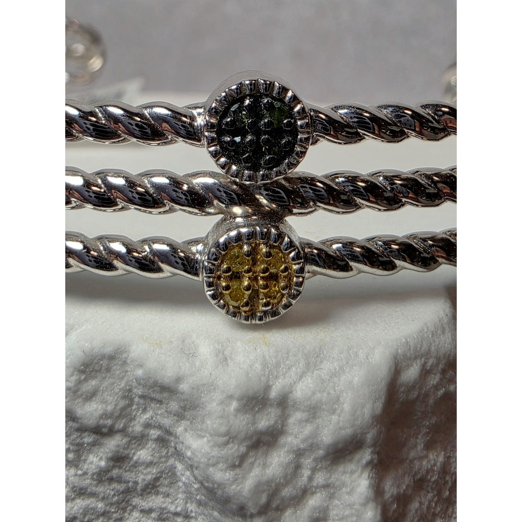 0.25ctw Multicolored Natural Diamond Adjustable Bangle 22g Solid 925 Sterling...