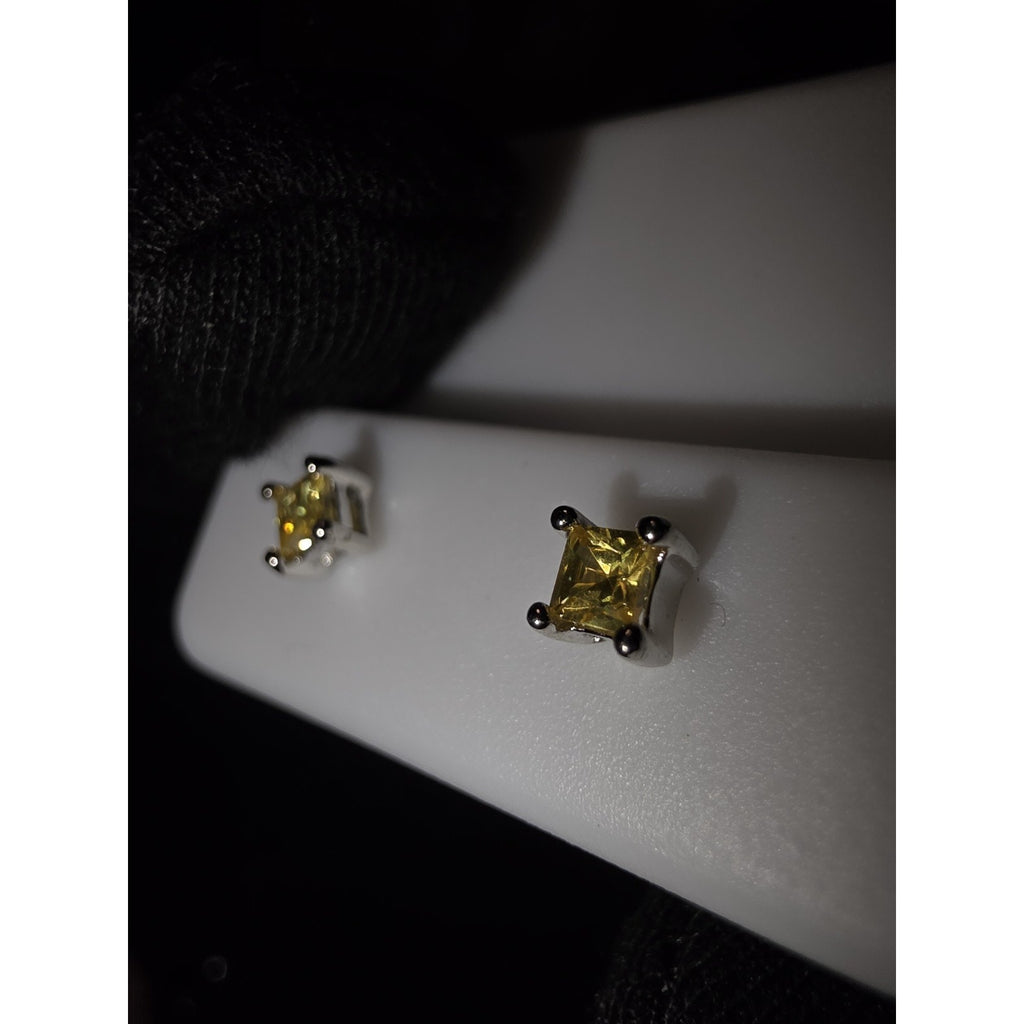 4.3mm Square Yellow Prong-Set Stud Earrings w/ Butterfly Back Closure