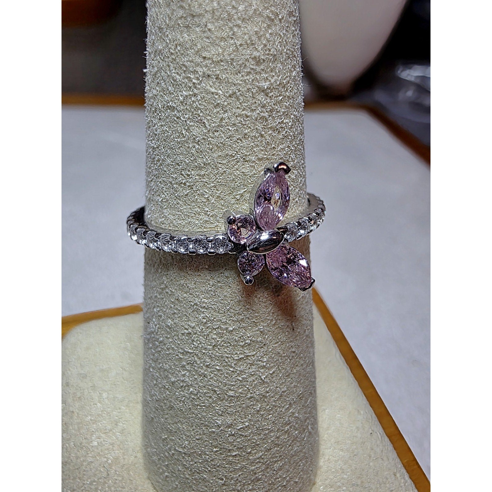 S7 Pink Sapphire Marquis Butterfly Moissanite Ring 925 Sterling Silver