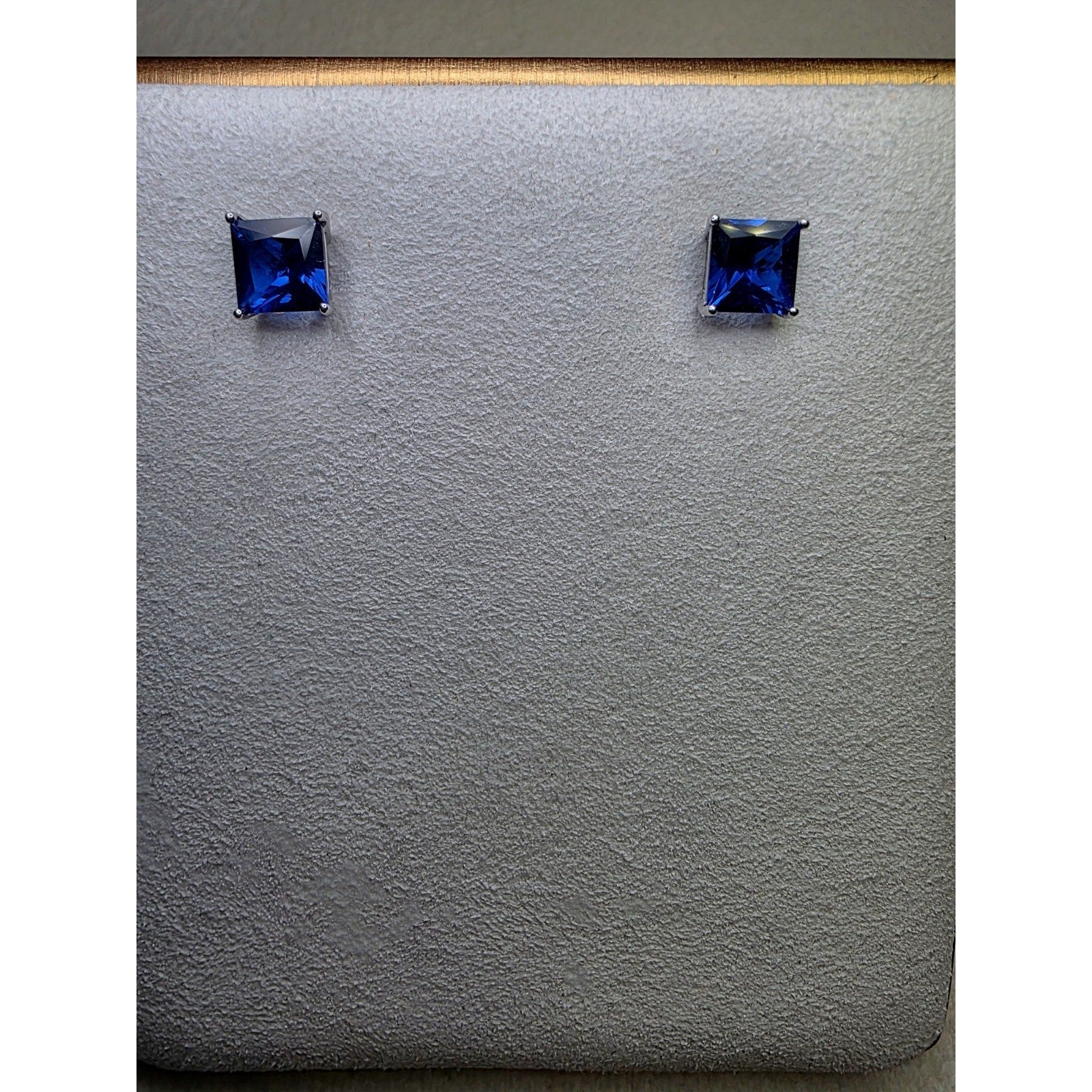 7mm Lab Sapphire Princess Cut Earrings w/Butterfly Back 925 Sterling Silver