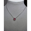 16+2" 925 Sterling Silver Clover Pendant Necklace with Pink Enamel