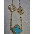 7+1" Turquoise&Moissanite Alternating Bracelet Gold over 925 Sterling Silver