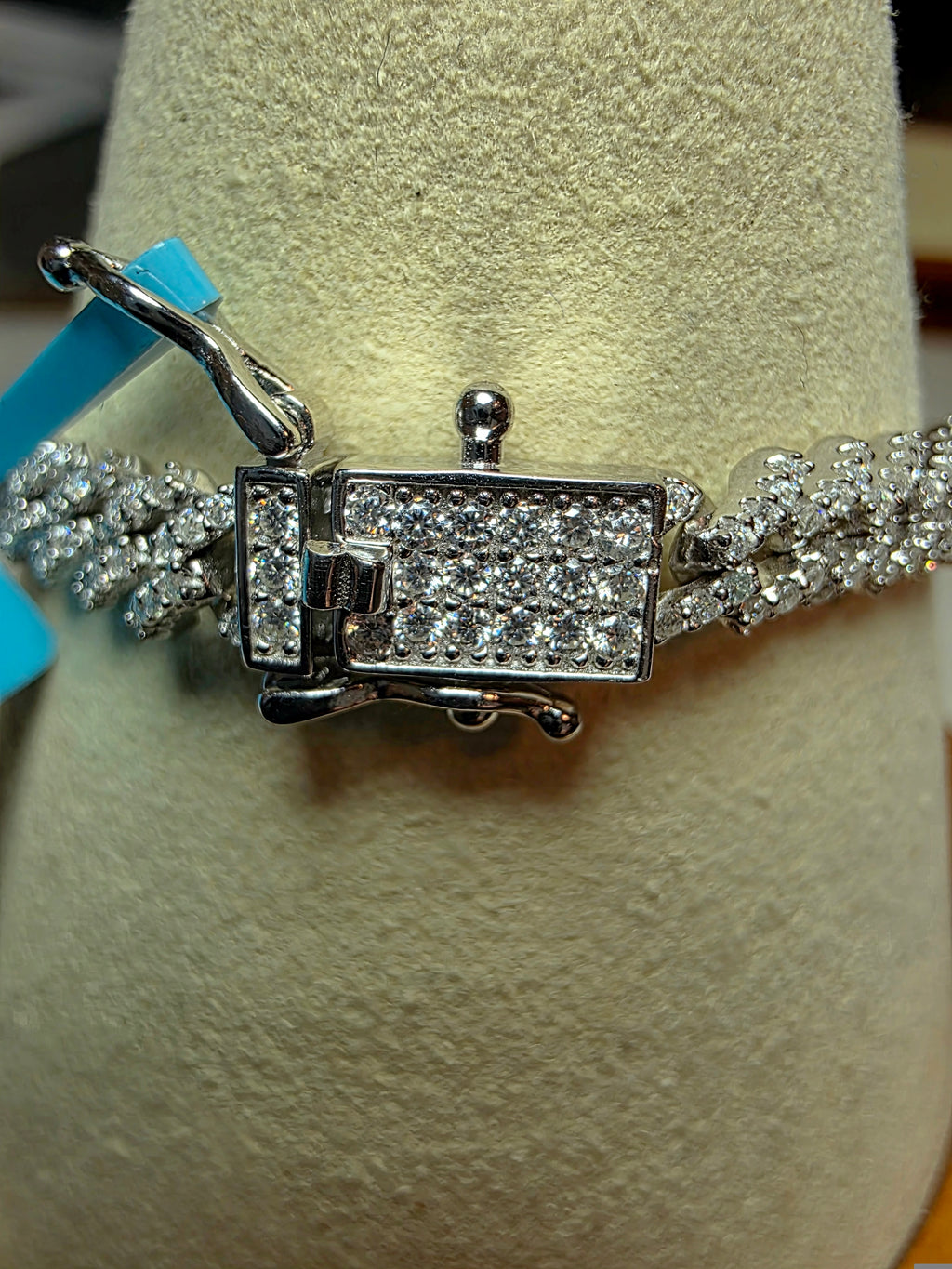 7.5" 6mm Pavé Moissanite Miami Cuban Bracelet Box Clasp 925 Silver 12.19g