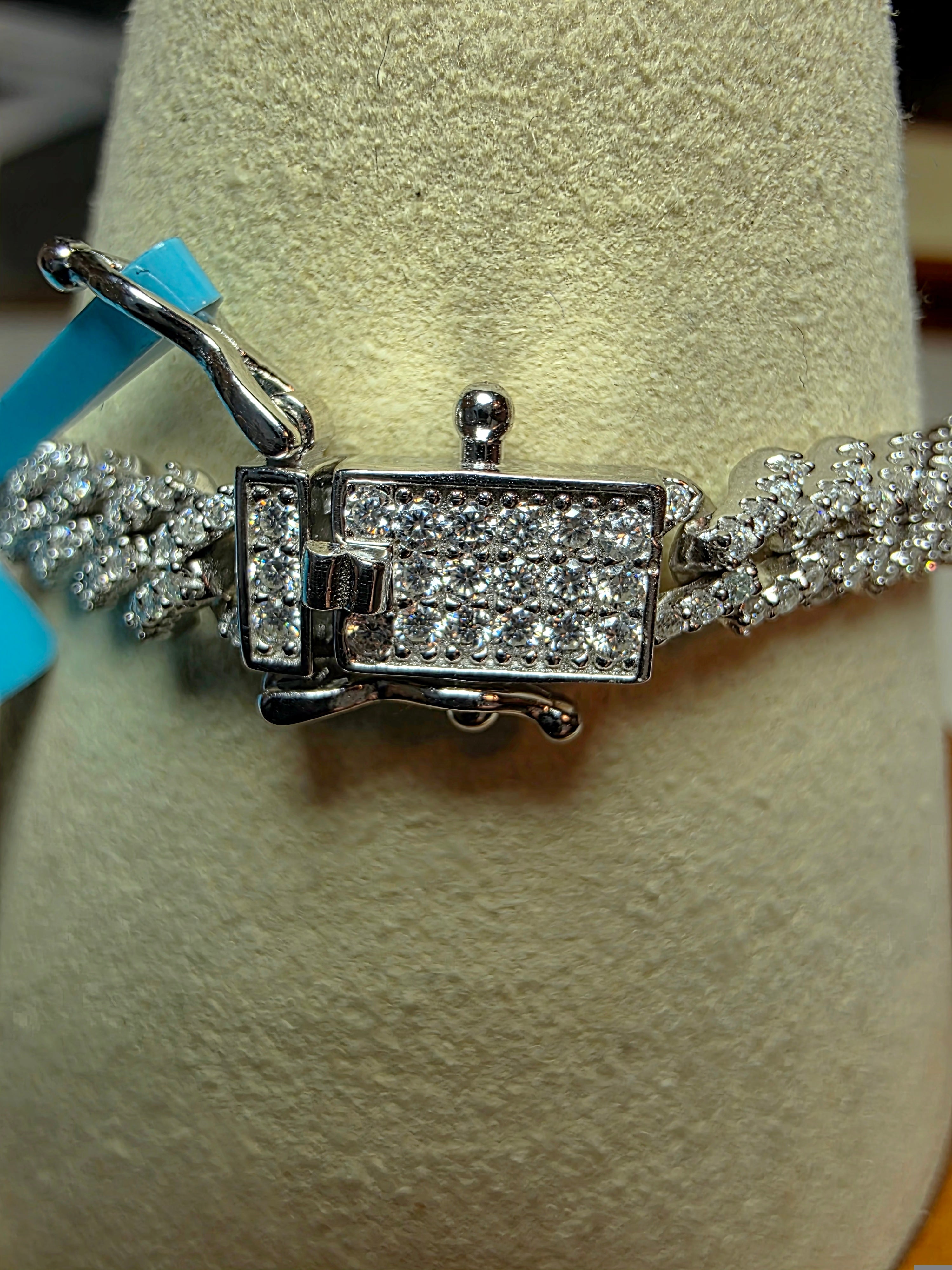 7.5" 6mm Pavé Moissanite Miami Cuban Bracelet Box Clasp 925 Silver 12.19g