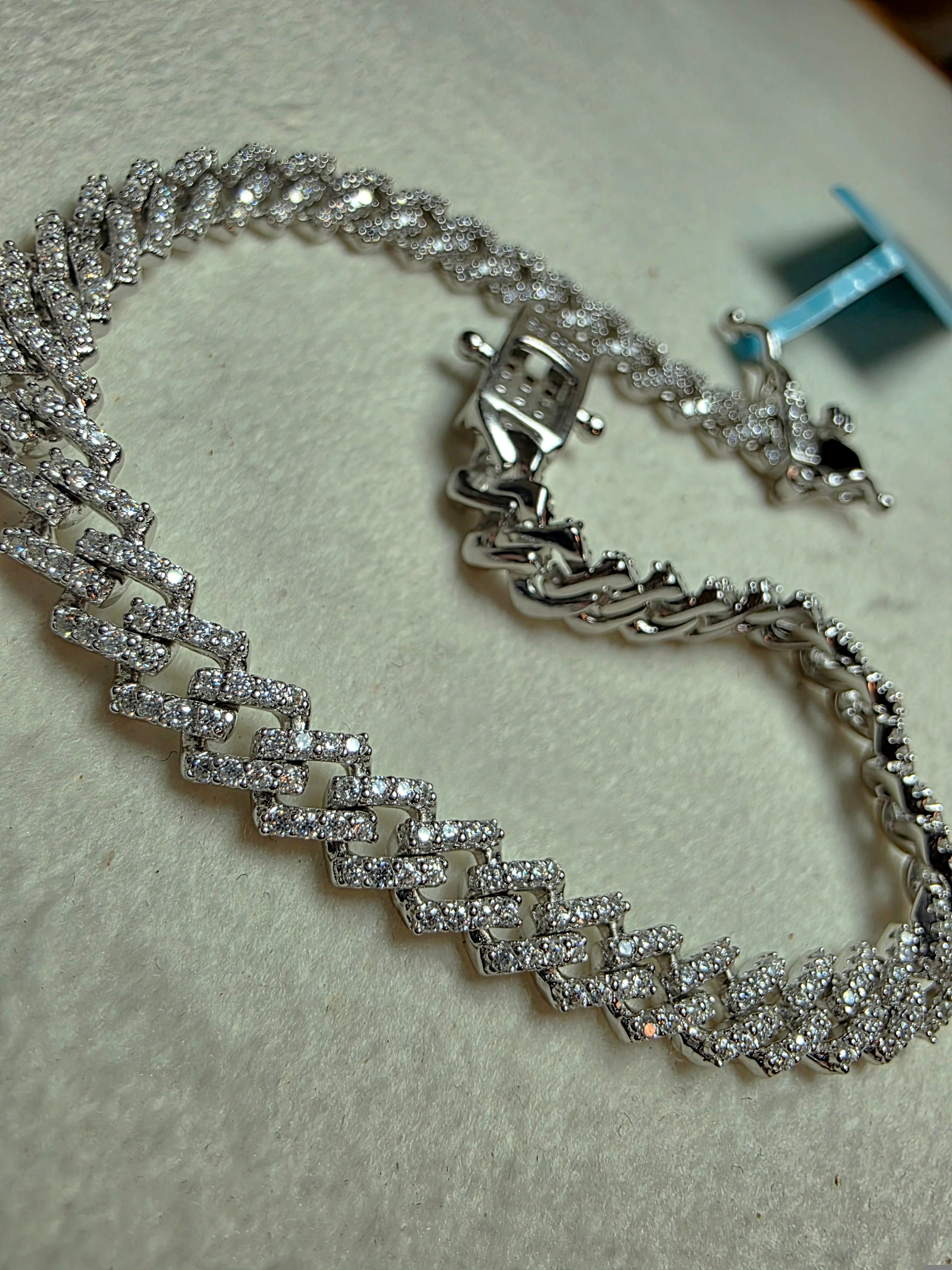 7.5" 6mm Pavé Moissanite Miami Cuban Bracelet Box Clasp 925 Silver 12.19g